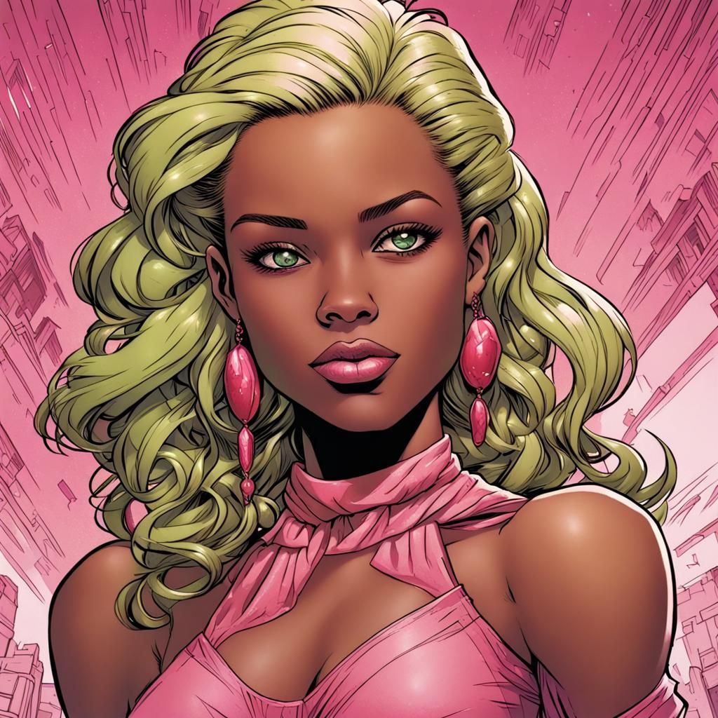 Blonde Woman in Pink: Comic Book Art Style