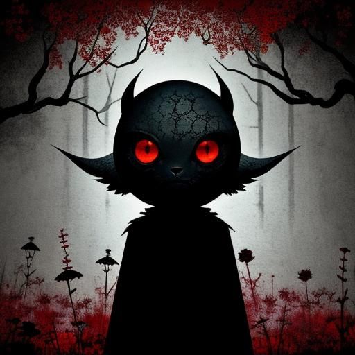 Creepy Kawaii Creature in Shadows: Postmodern Horror