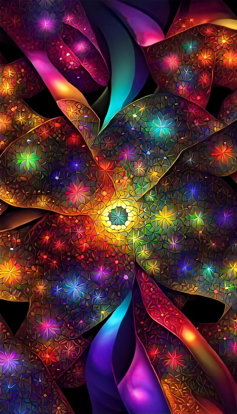 Vibrant Four-Dimensional Fractal Matrix in Psychedelic Art S...