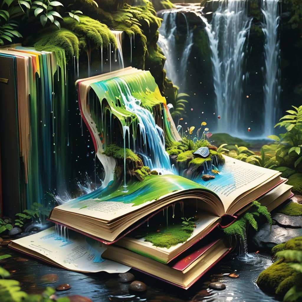 Waterfall Book: Hyper-Realistic 3D Splash Art