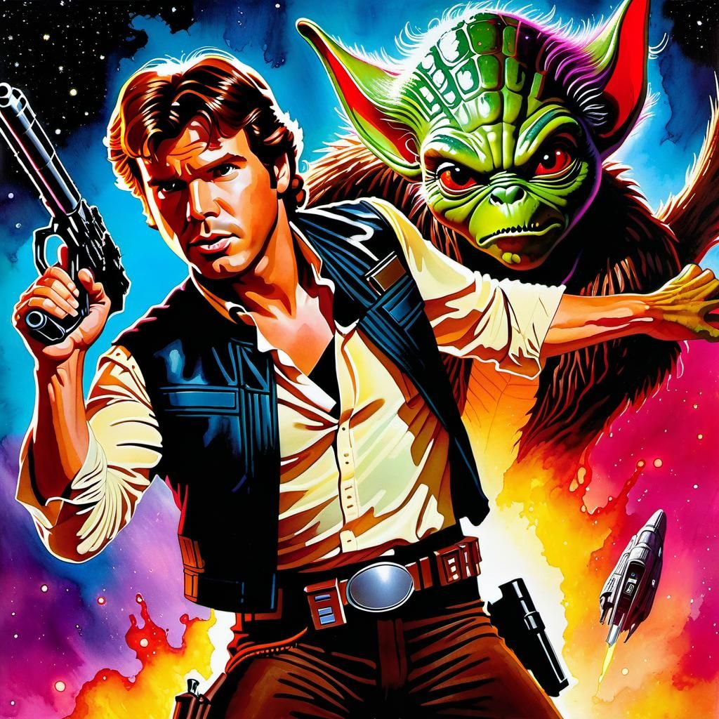 Intense Alien Battle in Alcohol Ink Style