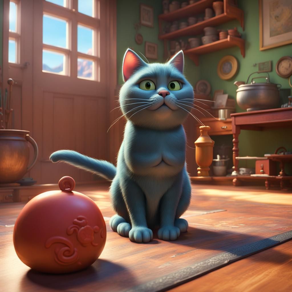 Cat in Crack House: Pixar-Style 3D Digital Art