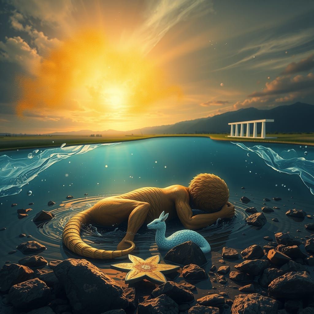 Luminous River Flowing Through a Symbolic Garden