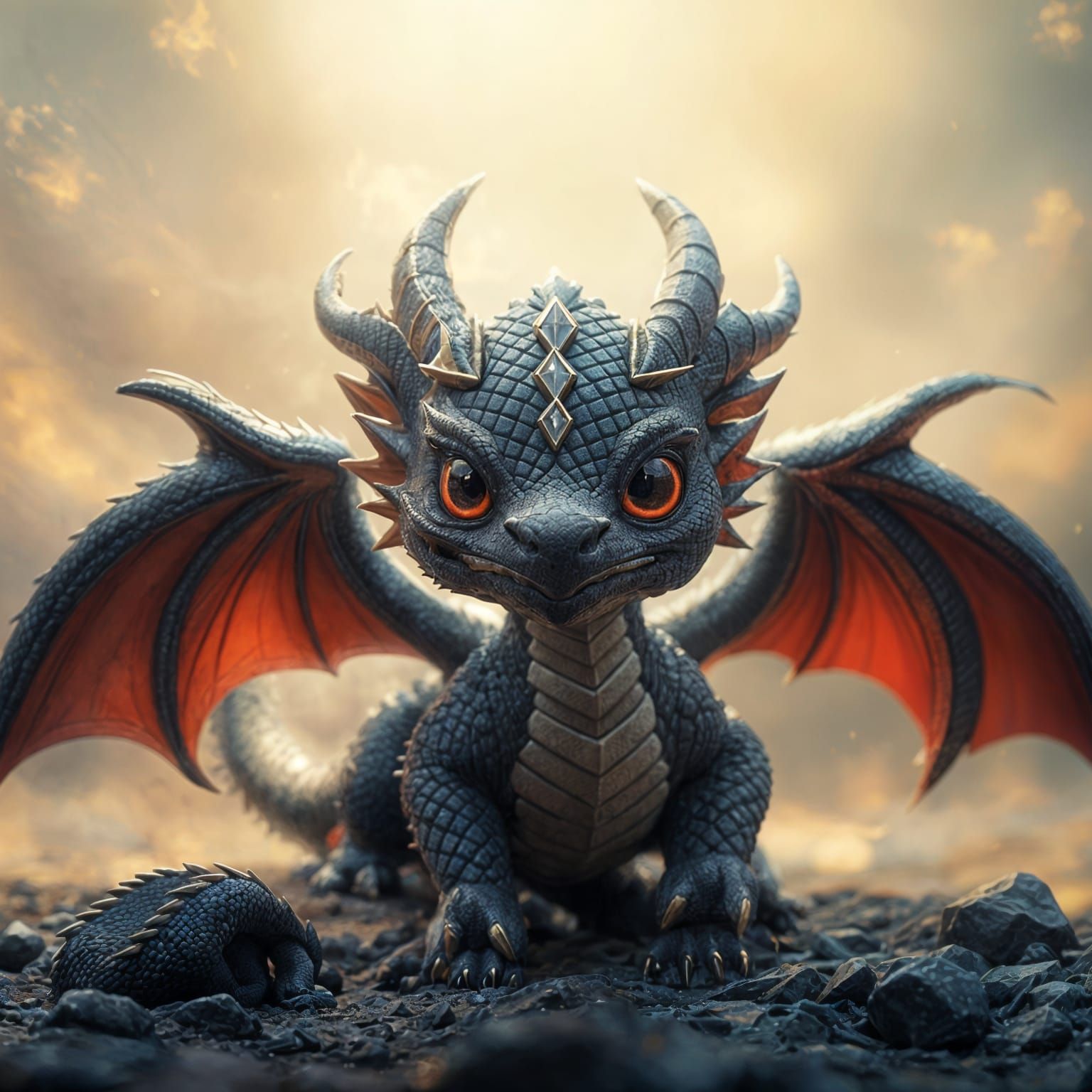 Regal Black Dragon in Detailed Digital Art Style