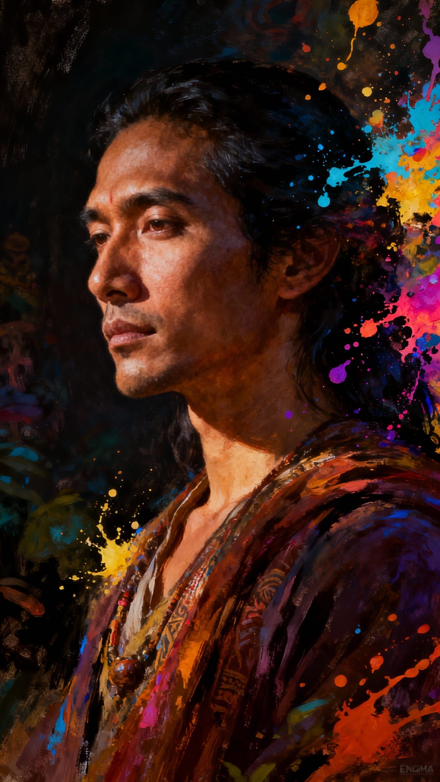 Mysterious Portrait: Inner States Journey in Splash Art Styl...