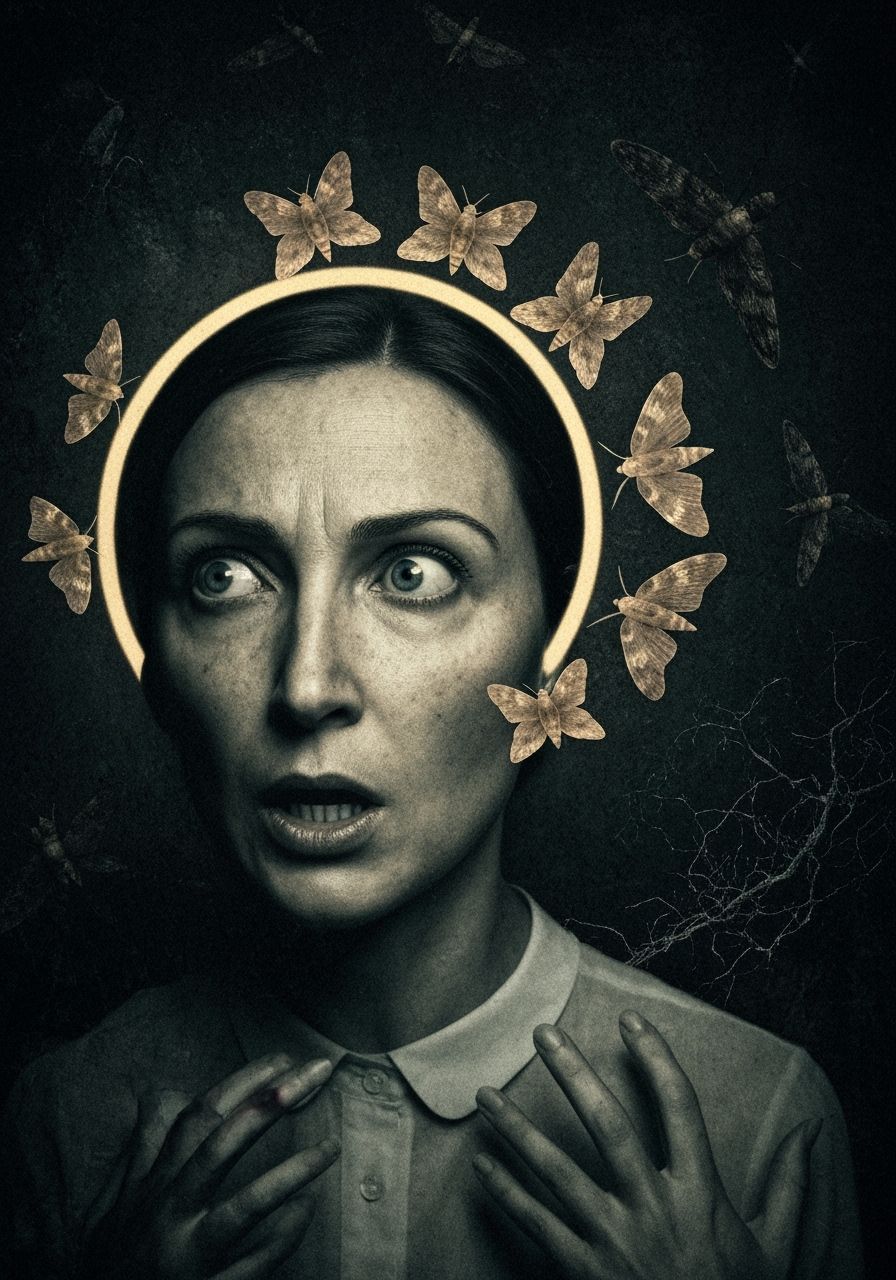 Woman Confronts Moth Eclipse in Surreal Horror