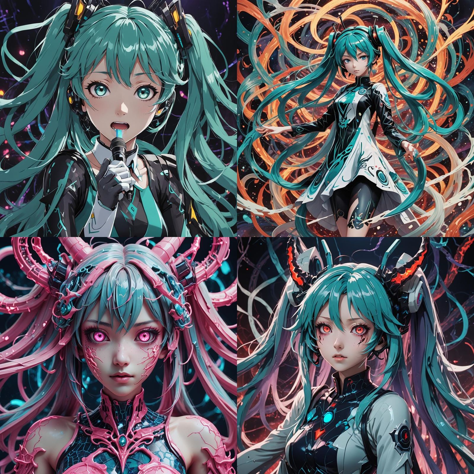 Demonic Porcelain Hatsune Miku in Anime Style