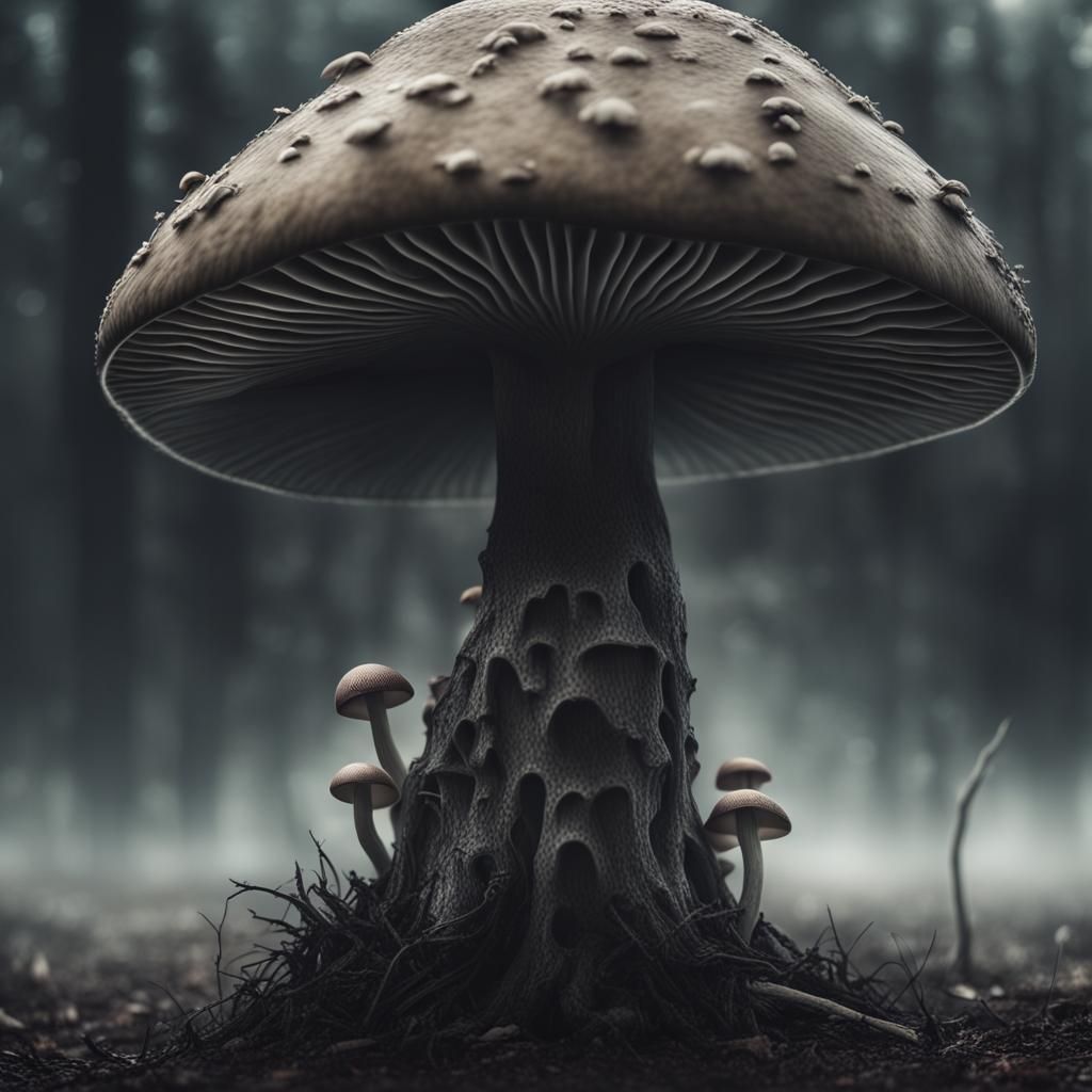 Hyperrealistic Mushroom Hallucination in Fog