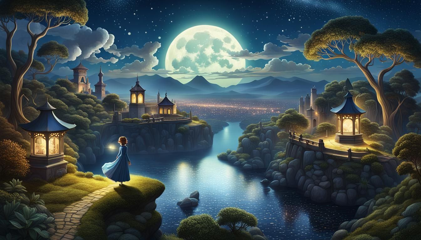 Magnificent Moonscape in Golden Age Illustration Style