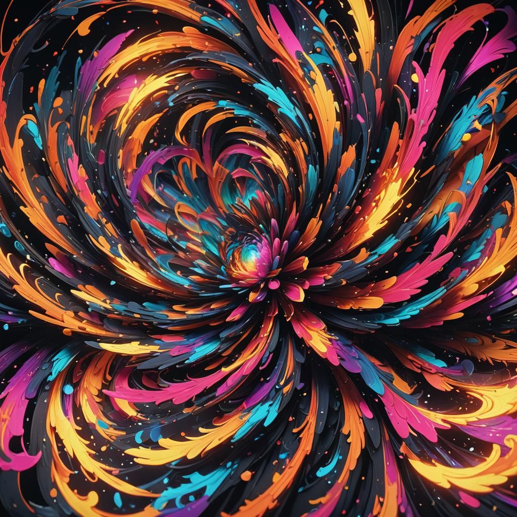 Vibrant Colors Burst on Black Canvas: Anime Style