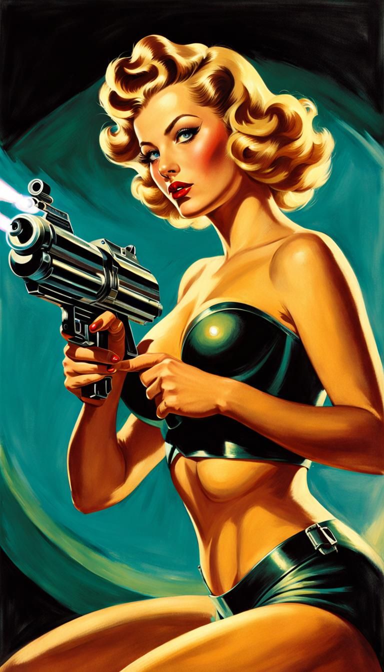 Sci-Fi Woman with Laser Pistol in Pin-Up Style