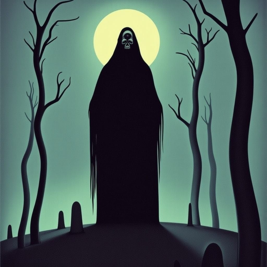 Grim Reaper in Dark Surreal Landscape
