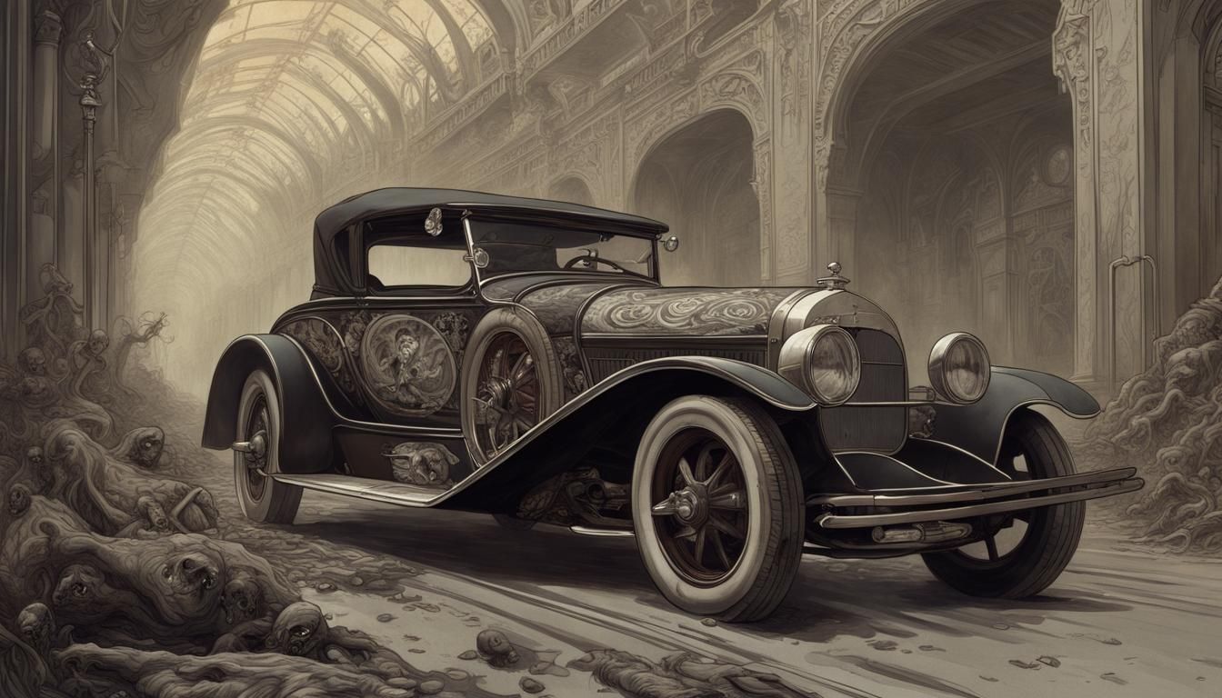 Sinister Art Nouveau Muscle Car Horror
