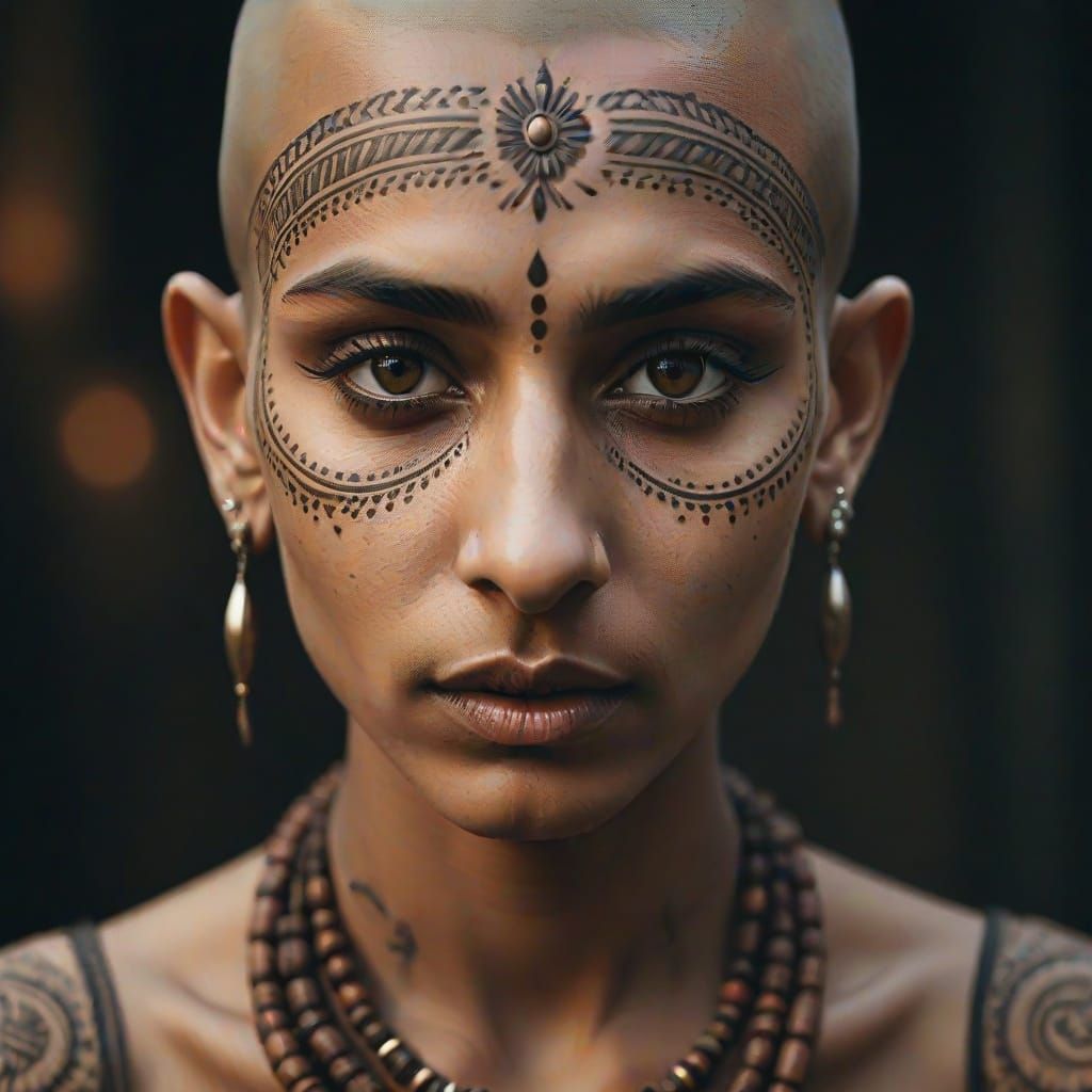 Hyperrealistic Portrait of a Bald Indian Beauty