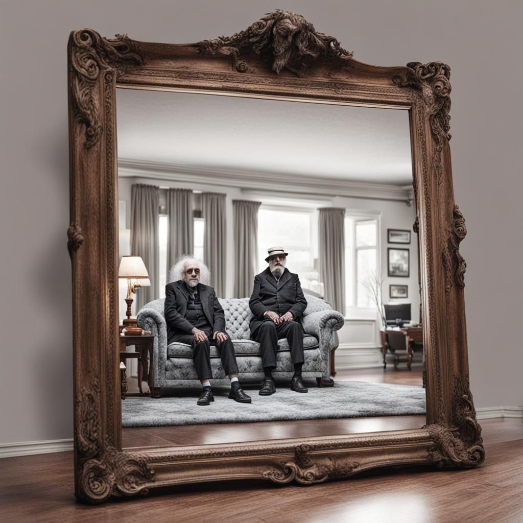 Two Old Men Sitting, in Tim Burton Style