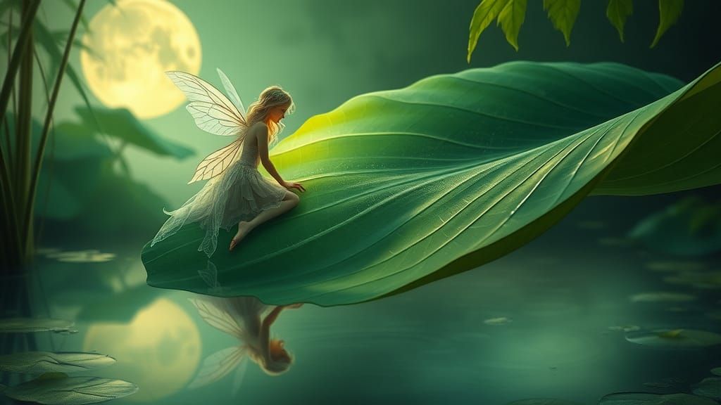 Ethereal Fairy Contemplation by Moonlit Pond