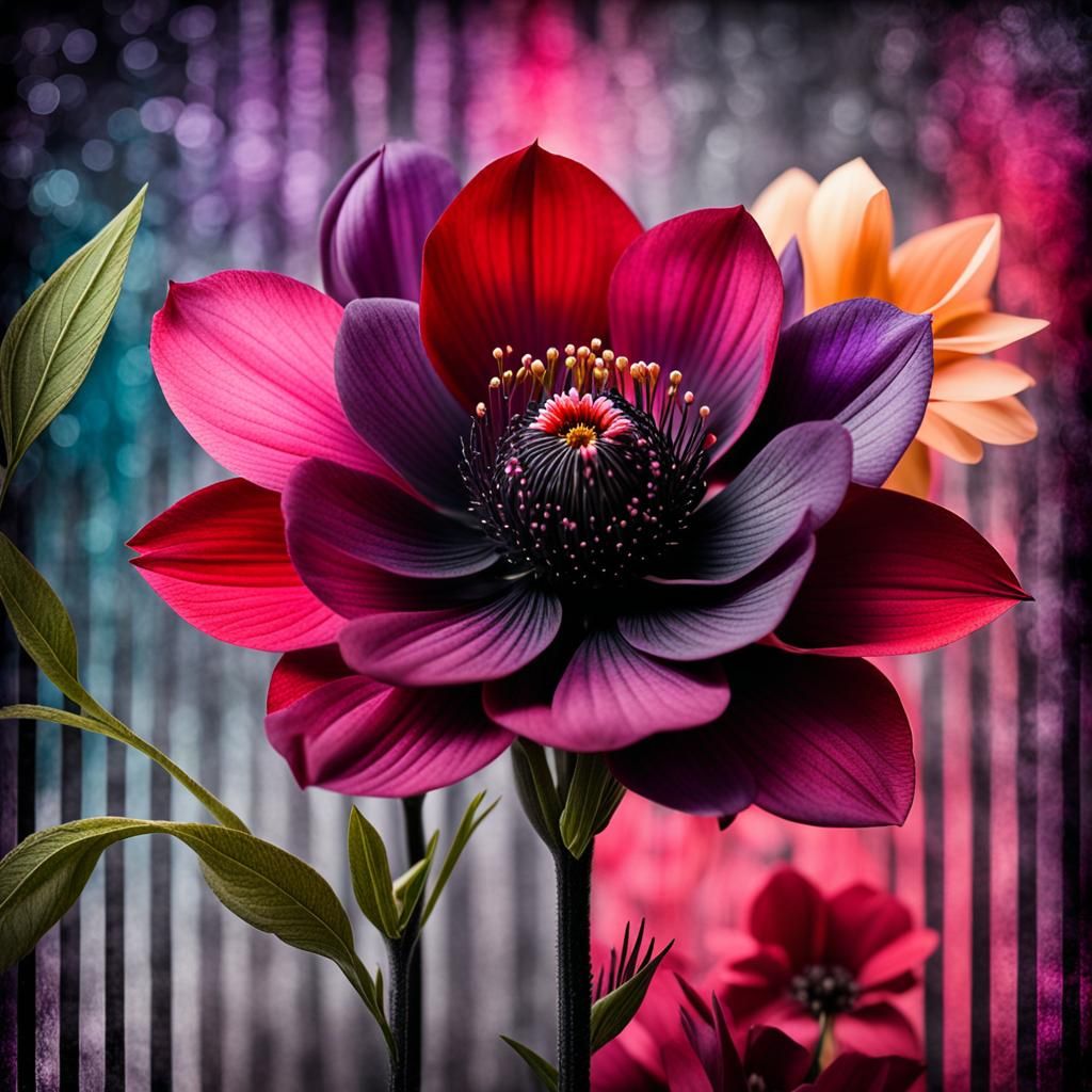 Gothic Romantic Flowers on Pinstripe Paper in Organicpunk St...