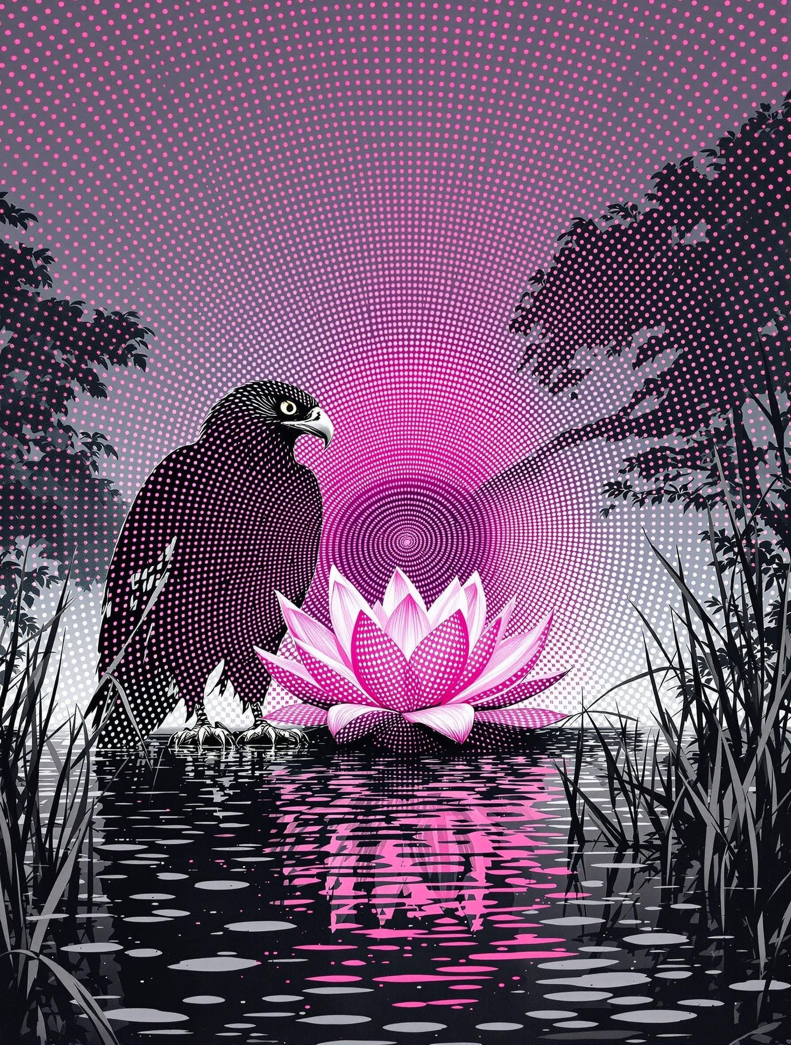 Bateleur Eagle in Okavango Delta, Serigraph Style