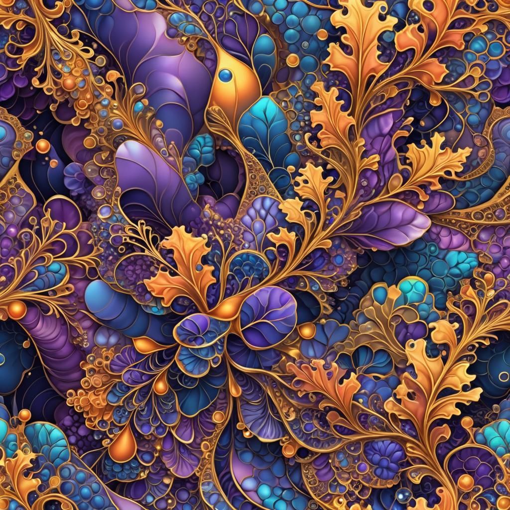 Golden Purple Coral Reef Abstract Fractal