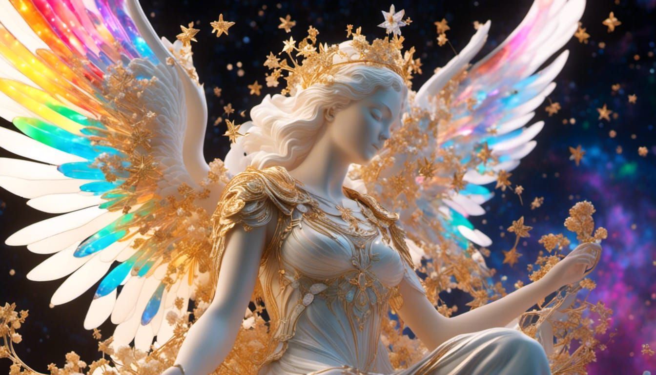 Gemstone Angel Statue in a Galaxy