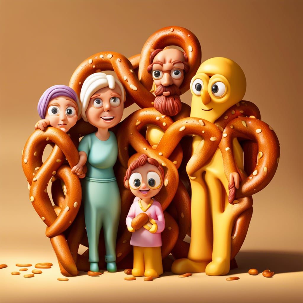 Hyperrealistic Pretzel Family Concept Art