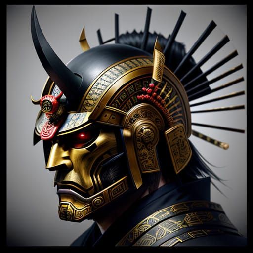Surreal Samurai Mask in Cyberpunk Style