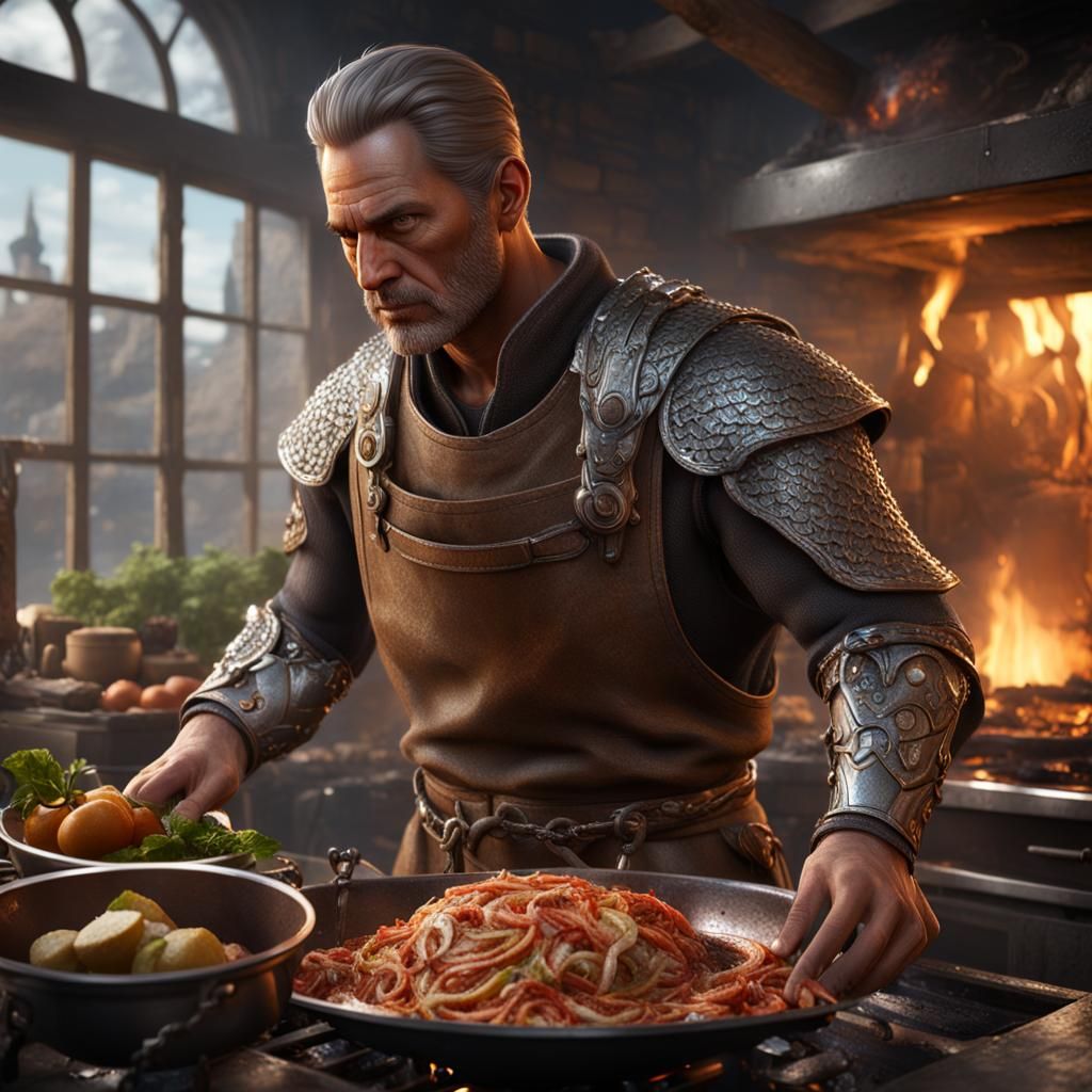 Fantasy Warrior Cooking Portrait in Unreal Engine 5