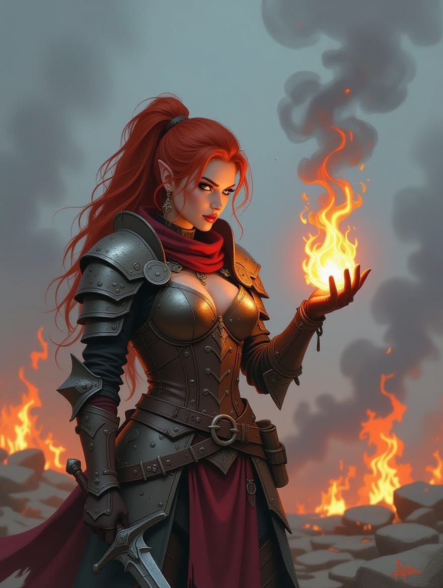 Red-Haired Troll Summoning Demons: Impasto Acrylic Painting