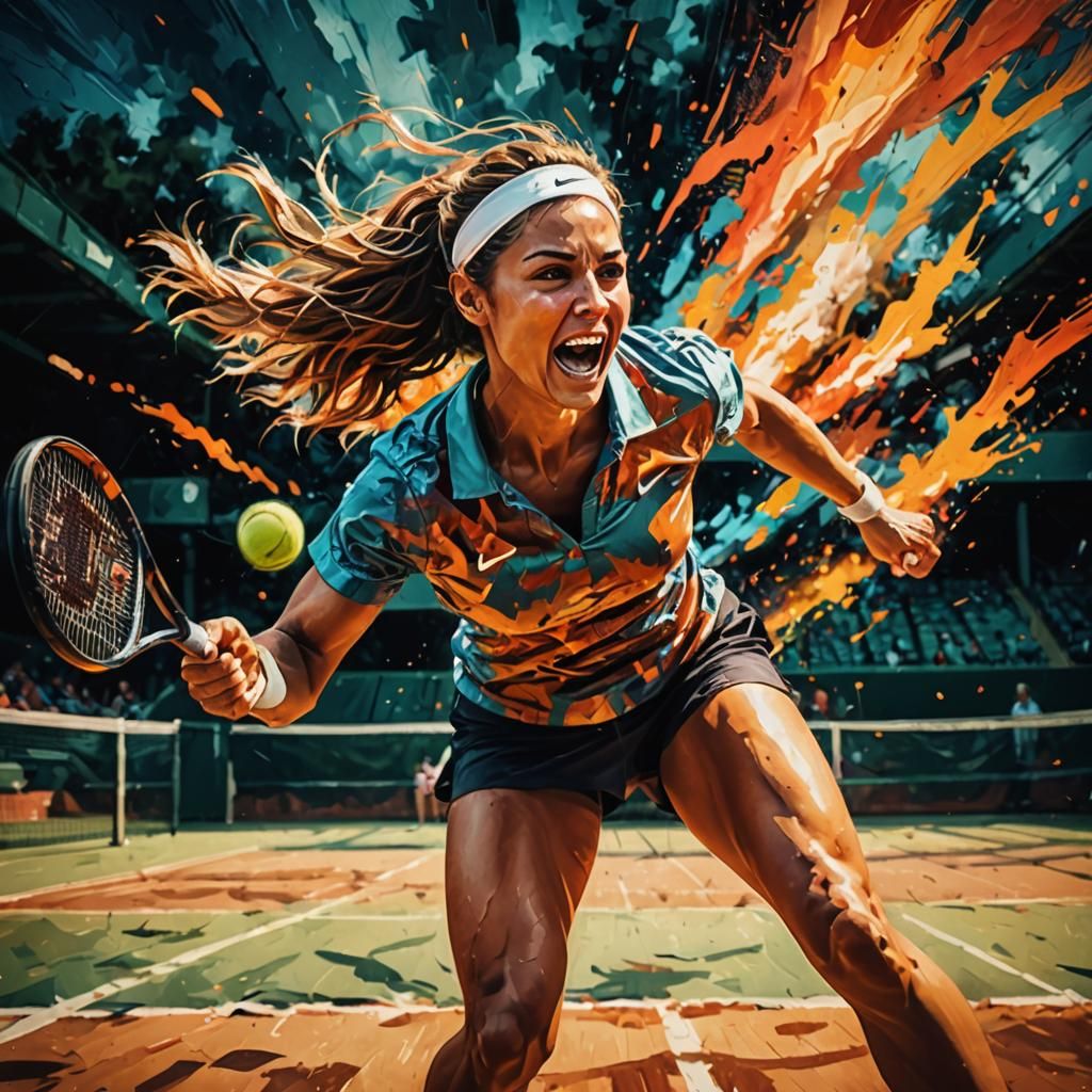 Athletic Tennis Girl in Impasto Style