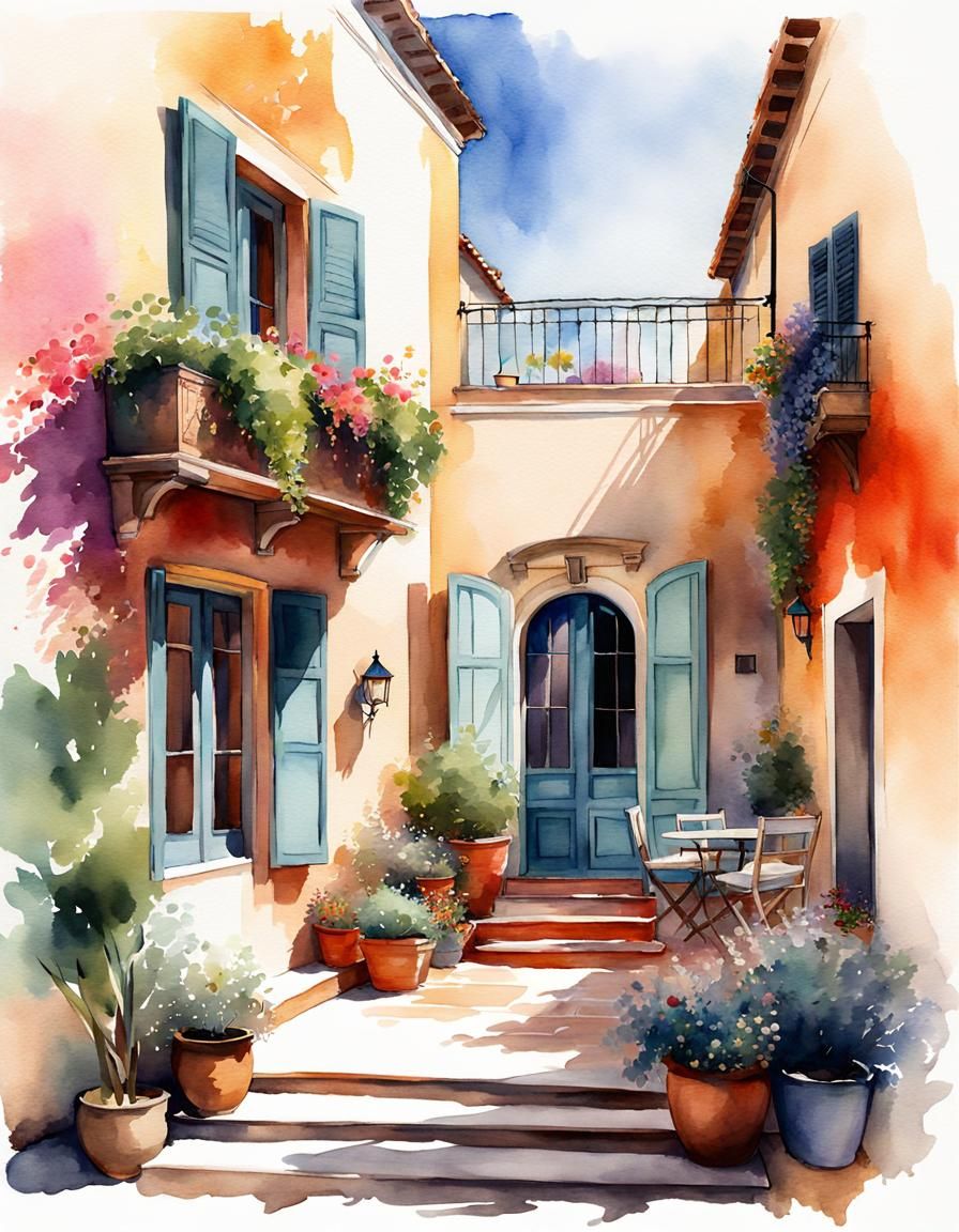 Italian Exterior in Watercolor Wash, Hygge Design
