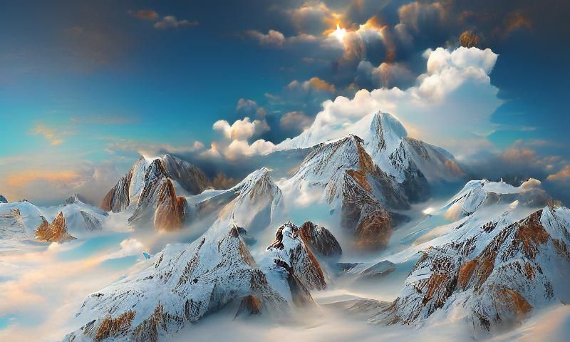 Snowy Mountain Peaks Painting in Digital Art Style