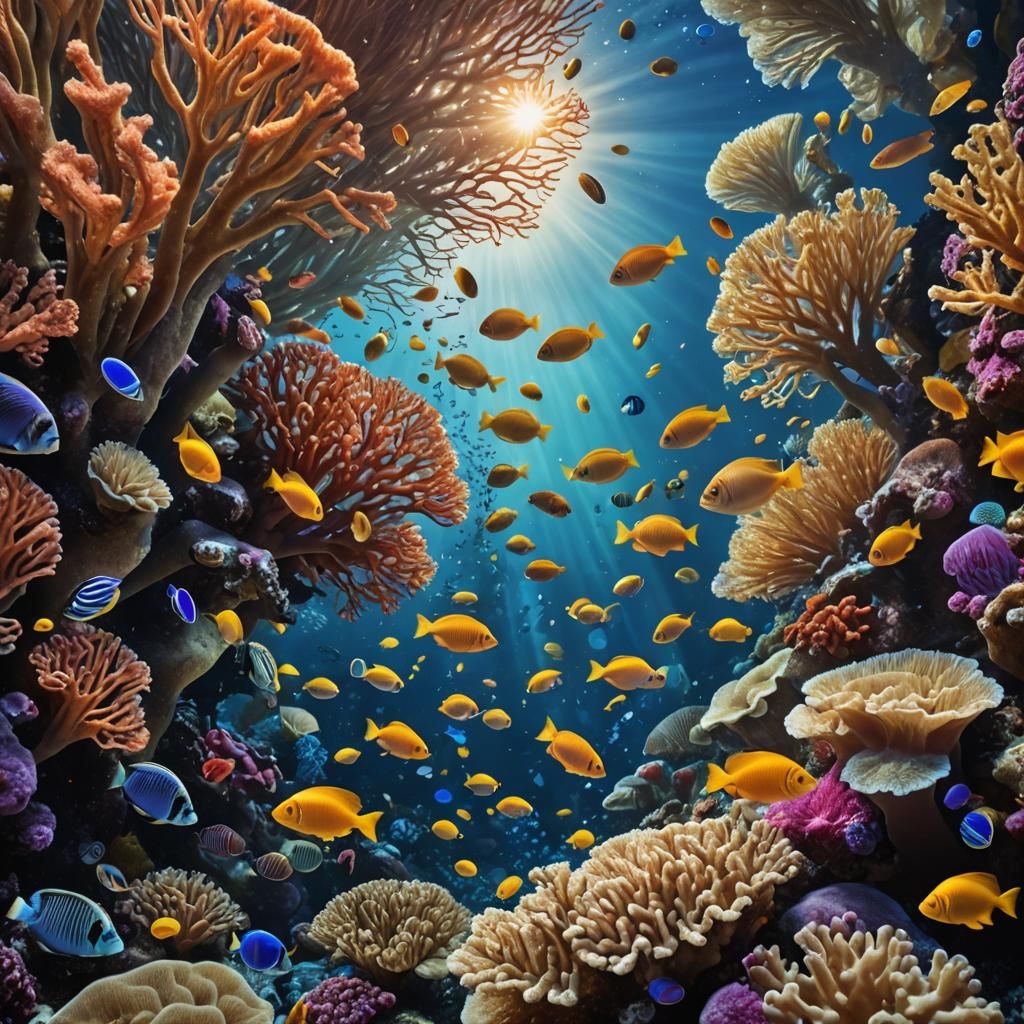 Vibrant Coral Reef Underwater Scene in Hyper-Realism