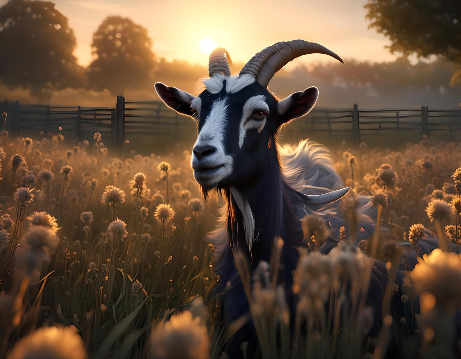 Goat at Sunset: Detailed Matte Painting
