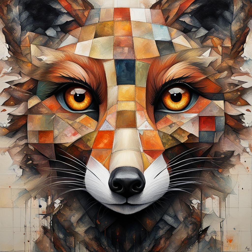 Fox Head Portrait in Curving Oil Painting Style