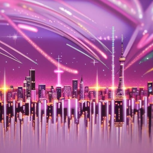 Pink Sparkling City in Pastel Digital Art