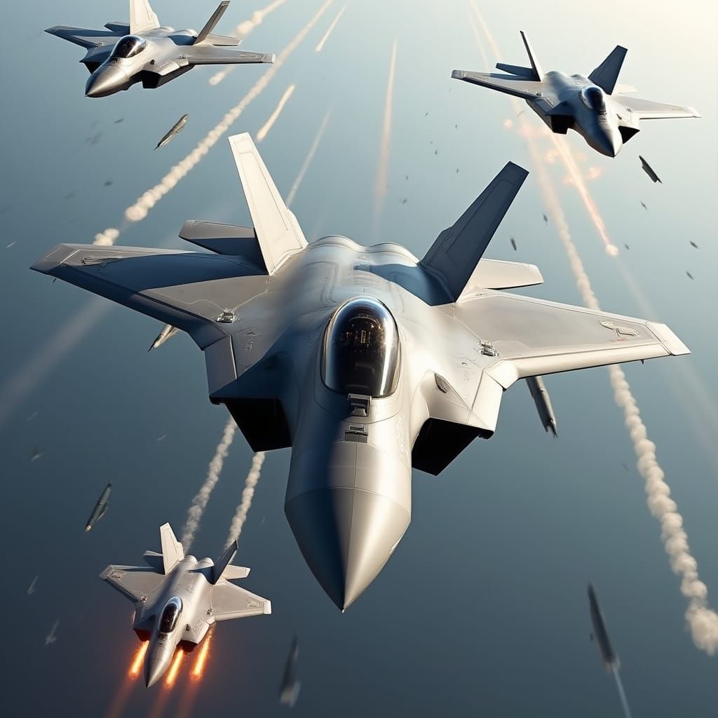 Sleek F-22 Raptor Fighter Jets Dodge Flaming Missiles in Hig...
