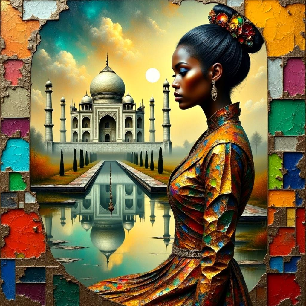 Surreal Oil Painting of Indian Woman in Taj Mahal Landscape ...