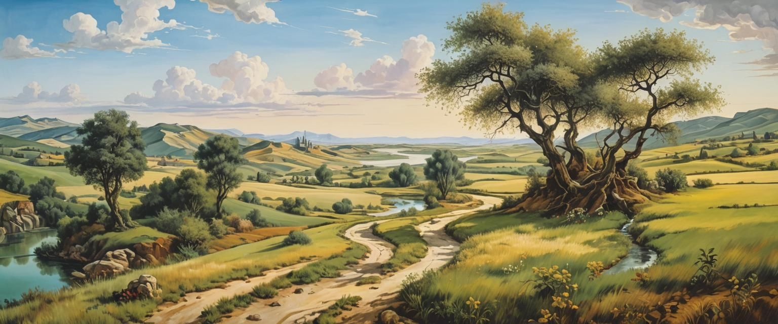 Surreal River Landscape in Style of Salvador Dali