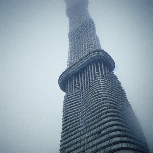 Sinister Tokyo Skytree Falling in Fog