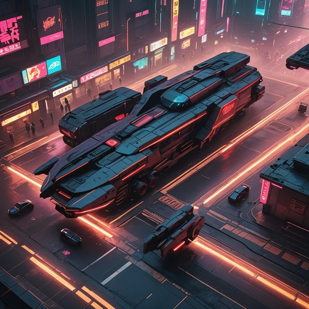 Cyberpunk 2099 Futuristic Transport with Neon