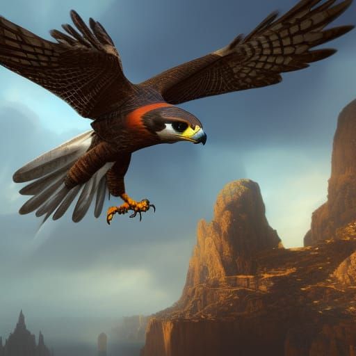 Detailed Falcon Matte Painting in Deep Color