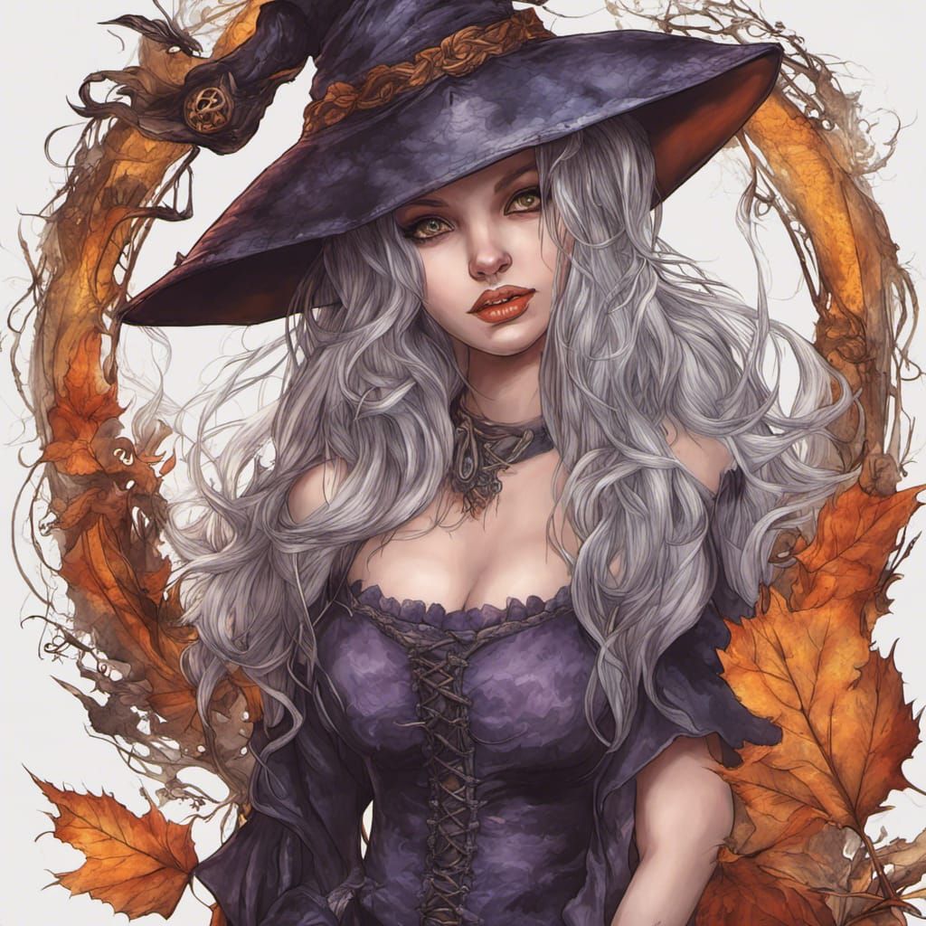 Colorful and Detailed Depiction of a Witch