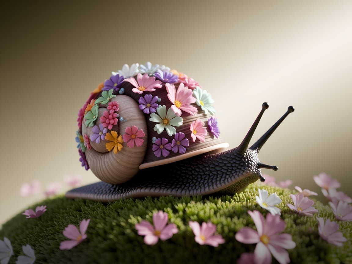 Whimsical Snail in Vibrant Floral Paradise