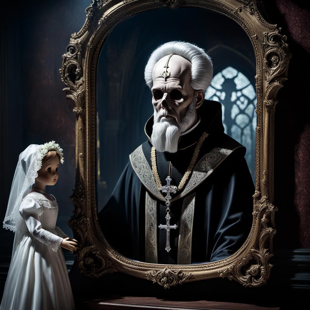 Haunting Doll at Infernal Wedding, Dark Horror Art