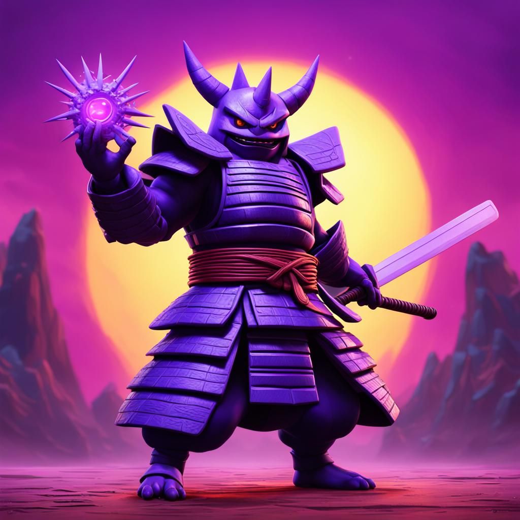 Gengar as Purple Samurai Shogun: 3D Digital Art