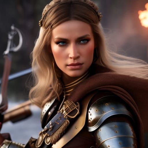 Hyperrealistic Portrait of a German Female Warrior