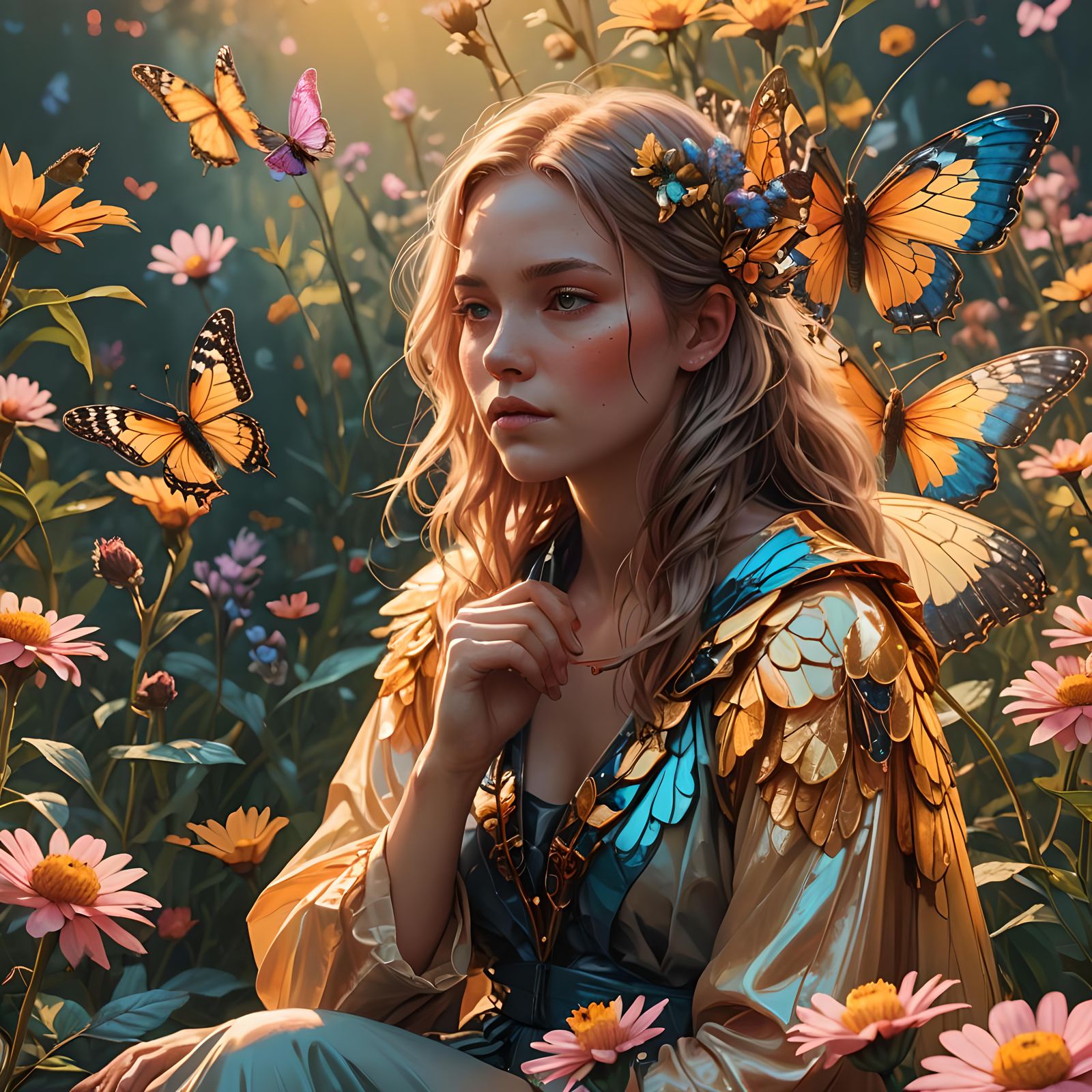 Beautiful Woman with Butterfly Wings in Fantasy Art