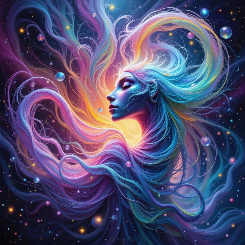 Ethereal Energy Being in Celestial Vortex, Cyberpunk Style