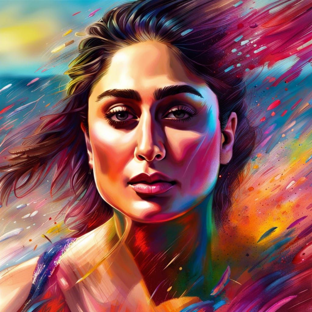 Kareena Kapoor Portrait with Splash Art Aesthetic