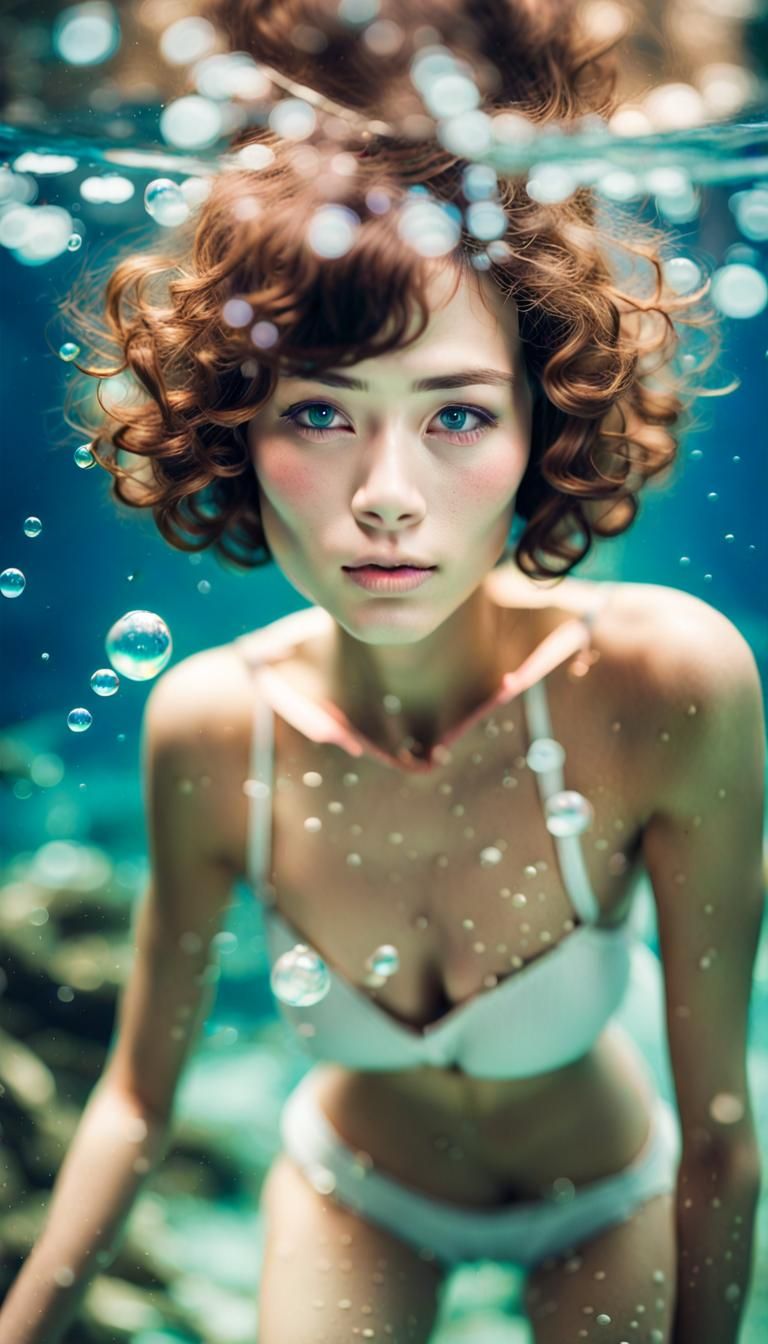 Underwater Portrait of Woman with Coral Reef